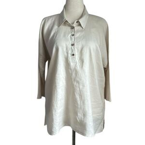 J. Jill Love Linen Popover Shirt Tunic Beige Size M – Drop Shoulder ¾ Sleeve